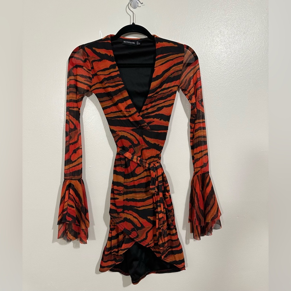 PrettyLittleThing Orange & Black Wrap Dress – US Size 0